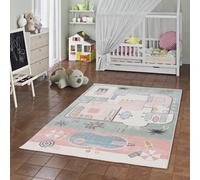 Pergamon Tapis Enfant Rose pour Chambre de Fille - Tapis de Jeu Doux avec Motif Maison de poupées, idéal pour Chambre d'enfant et Salle de Jeux