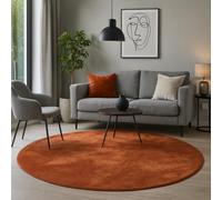 Pergamon Tapis Fausse Fourrure Pearl Terracotta Rond - Super Doux Shaggy à Poils Longs