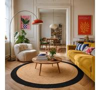 Pergamon Tapis Jute Salsa Bordure Noire Rond - Fibre Naturelle Fait Main