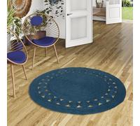 Pergamon Tapis Rond en Jute Salsa Moderne Bleu foncé - Fait Main en Fibre Naturelle résistante - Design Simple avec Motif tressé - Différentes Tailles Disponibles