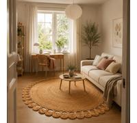 Pergamon Tapis Rond en Jute Salsa Natur Boho - Fait Main en Fibre Naturelle résistante - Design Simple avec Motif tressé - Différentes Tailles Disponibles