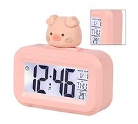 PerGar Horloge électronique, Réveil Multifonction à Affichage Couleur, écran LED, Alarme électronique de Bureau, Calendrier de Données, Horloge de Température pour Enfants, Chevet,(Cochon Rose)