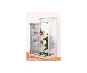 Pergart Vitavia Ida 900 Serre de jardin adossée en aluminium anodisé avec paroi 4 mm et 1 lucarne Surface : env. 0,9 m² Dimensions : 132 x 69 cm et base 130 x 65 cm
