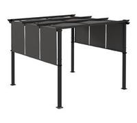Outsunny Pergola avec 3 Toiles Coulissantes 3 x 3 x 2,38 m, Structure Acier Noir, Toile Polyester Haute Densité Gris Foncé