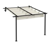 Pergola adossée 3 x 3 m à toit rétractable en toile, fixation murale, coloris crème