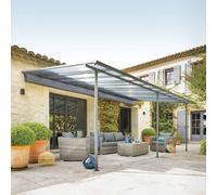 Pergola adossée BELIZE Graphite 6 x 3,5 m - Structure en aluminium et polycarbonate Hespéride