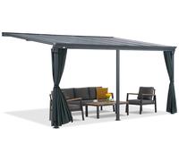 Pergola adossée en aluminium San Diego avec rideaux 3 x 4,3 m CoverTech anthracite