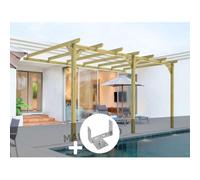 Pergola adossée en bois massif Orléans 420 x 420 cm + 2 supports surélevés - Maderland