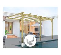Pergola adossée en bois massif Orléans 510 x 420 cm + 3 supports surélevés - Maderland