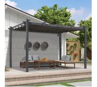 Pergola aluminium 2.8x4 m toit coulissant, tonnelle extérieure terrasse jardin, cadre gris, beige - PURPLE LEAF