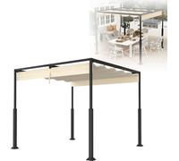 Pergola autoportante XMTECH 3 × 3 m avec toit coulissant, auvent de terrasse en acier, résistant aux UV et imperméable, beige, pavillon de jardin résistant aux intempéries