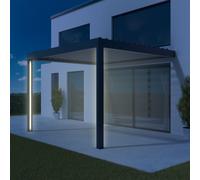 Pergola avec éclairage sur poteaux, rubans LED, pergola bioclimatique adossée, manuel, aluminium, 1000x1600 mm, configuration personnalisée