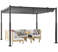 Pergola avec toit rétractable, pavillon de barbecue de 3,1 x 3,1 mètres avec toit ensoleillement, abri de terrasse moderne avec surface plane et piquets de sol, pour cour, terrasse, jardin, véranda, c
