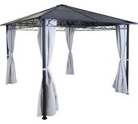 Pergola avec toit rigide | Dimensions : 265 x 300 x 300 cm | Pavillon de jardin | Gris clair, 3x3 mètres | Toit en plastique, parois latérales en aluminium