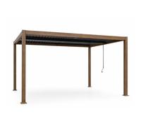 Pergola Bioclimatique 4x3m Structure Aluminium Lames Orientables Effet Bois Corfu Marron