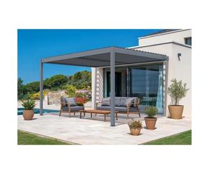 Pergola bioclimatique adossée PIANA Cazeboo aluminium 4x3 m gris anthracite lames orientables acier