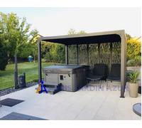 HABRITA Pergola bioclimatique en Aluminium - Avec panneaux moucharabieh - Gris