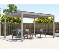 Pergola bioclimatique autoportante électrique taupe en aluminium avec lames orientables 12 m² - AMADORA