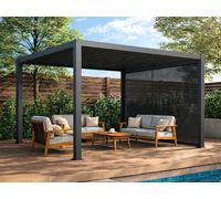 Pergola bioclimatique autoportante en aluminium 12m² avec rideau rétractable L300 cm - Anthracite - ALMAFI