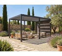 Pergola bioclimatique autoportante en aluminium 15m² avec rideau rétractable L300 cm - Anthracite - AMALFI