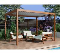 Pergola bioclimatique autoportante en aluminium avec lames orientables - 12 m² - coloris naturel foncé - AMALFI