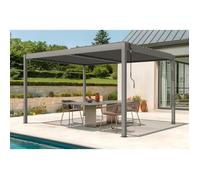 Pergola bioclimatique autoportante PIANA Cazeboo aluminium 4x3 m taupe lames orientables acier