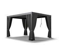 Pergola bioclimatique avec rideaux et moustiquaires