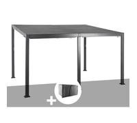 Pergola bioclimatique Avila 4 x 3 m graphite en aluminium + 6 rideaux - Hespéride