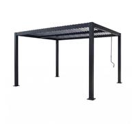 Pergola Bioclimatique CORFU Noir 4x3 m | Structure aluminium noire, lames acier anti-corrosion, 4 pieds, ventilation modulable