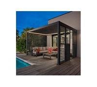 Pergola électrique bioclimatique autoportante EVORA Graphite 4 x 3 m - Structure et lames doubles en aluminium Hespéride