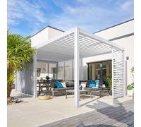 Pergola bioclimatique électrique EVORA Blanc 6 x 3,6 m - Structure et lames doubles en aluminium Hespéride