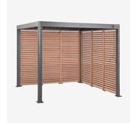 Pergola Bioclimatique En Aluminium Avec Lames Et Panneaux Latéraux Druvia Gris Graphite - Bois De Châtaignier Brun 3 X 3 M