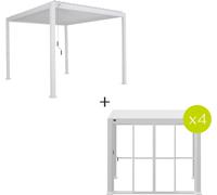 Pergola bioclimatique EVORA blanc + 4 portes coulissantes 3,6 x m - Aluminium traité époxy Hespéride