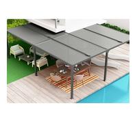 Pergola bioclimatique Habrita PER6170BI en aluminium XXL 32,63m2 forme en L avec couverture en lames orientables gris anthracite Hab