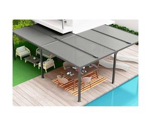 Pergola bioclimatique Habrita PER6170BI en aluminium XXL 32,63m2 forme en L avec couverture en lames orientables gris anthracite Hab