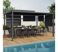 Pergola Bioclimatique Lames Orientables Acier 3x4 M Et 4 Stores Gris Anthracite
