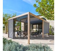 Pergola bioclimatique manuelle EVORA Honey 6 x 3 m - Structure et lames doubles en aluminium Hespéride
