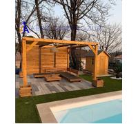 HABRITA Pergola en sapin traité très haute température à 215°C - Fermeture paroi latérale - 341 x 313 cm