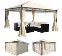 Pergola Cadiz, Pavillon De Jardin, Cadre Stable À 7cm Avec Paroi Et Moustiquaire Crème 4x4m Gris