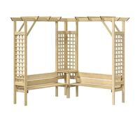 Pergola d'angle avec banc en bois de pin imprégné vert 190 x 190 x 200 cm, tonnelle de jardin avec tuteur pour roses, clématites, lierre, autoportante comme brise-vue et décoration pour terrasse