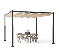 Pergola de Jardin 3,1 x 3,1 x 2,25M COSTWAY-Auvent Rétractable en Tissu Polyester-Structure Métalliques, Patio, Terrasse, Beige