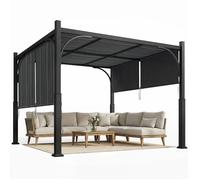 Pergola de jardin 3 x 3 m - Outsunny - avec Auvent coulissant - structure métallique - terrasse ou balcon - Gris Foncé