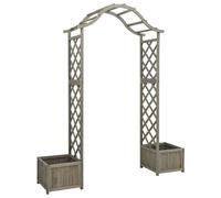 Pergola De Jardin Avec Bac À Plantes & Treillis Gris Bois De Sapin Massif