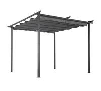 Pergola de Jardin Extérieur Avec un Ourlet, Gris, 3x3M | Coulissante Rétractable, sangle tissée pour la capote dotée d'aimants, tissu en polyester, hydrofuge et résistant aux UV