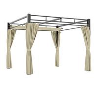 Pergola de jardin - tonnelle de jardin extérieur - Outsunny - toit rétractable, 4 rideaux, protection UV30+ - acier - 3x3m - beige
