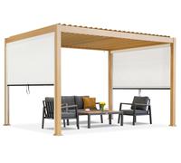 Pergola de terrasse autoportante Lagos 3x4 avec stores latéraux de 3m de long Garden Point woodlike - blanche