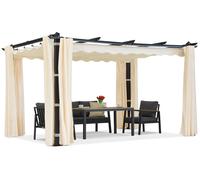 Pergola de terrasse Barbados 4x4 m avec rideaux Garden Point anthracite beige