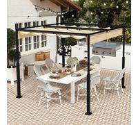 Pérgola d'extérieur stable, structure métallique de 3x3 mètres, 9 mètres de hauteur. Abri de jardin avec protection solaire, toit coulissant, pour 6 à 8 personnes. Structure autoportante. Auvent rétra