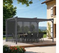 IDMarket - Pergola édition Collector persienne Toit rétractable 3x4M 4 pans modulables Gris Anthracite
