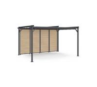 IDMarket - Pergola édition Collector persiennes Horizontales Effet Bois et Toit rétractable 3x4M 4 pans modulables Gris Anthracite